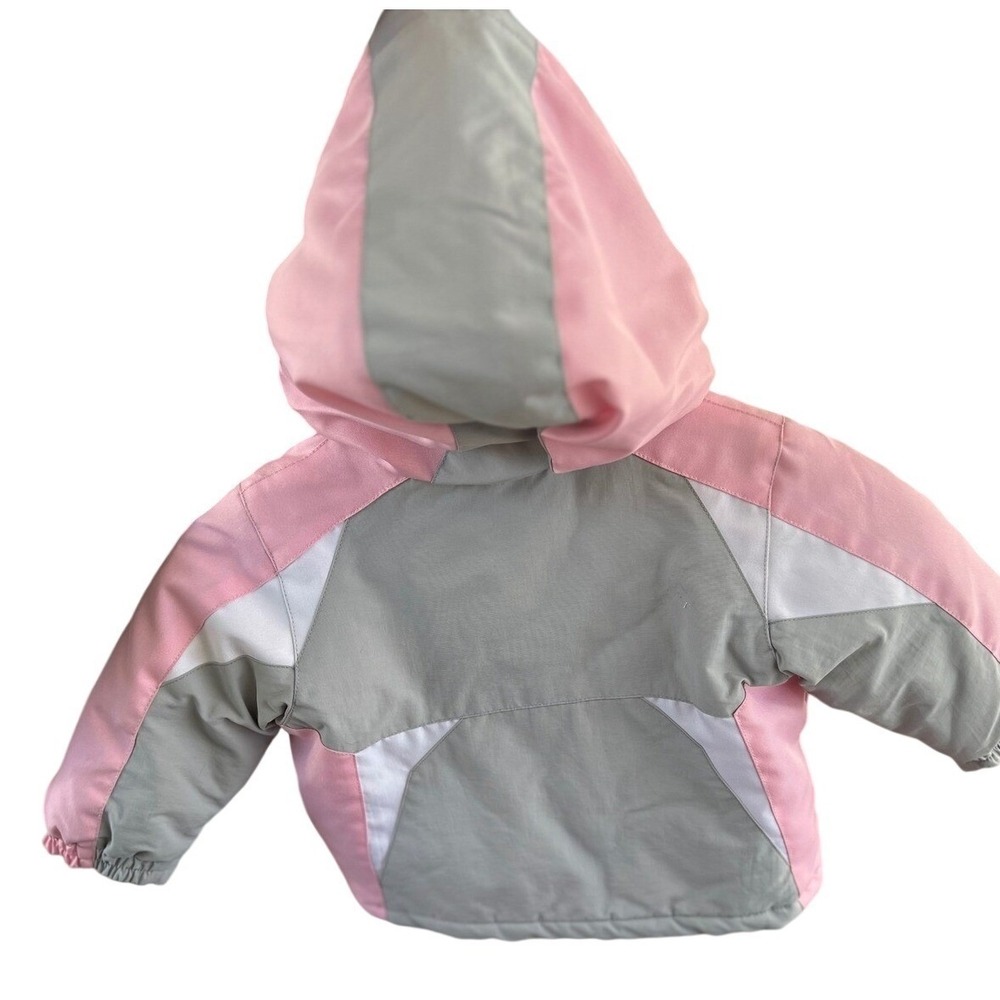 Kids Pink Gray Winter Ski Jacket Hooded Insulated Warm Snow Coat 24 Month Fleece - Picture 2 of 8